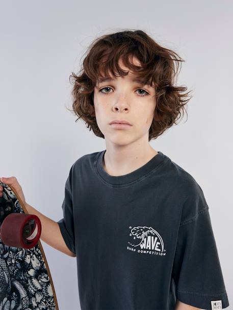 T-shirt garçon motif devant/dos effet délavé anthracite+vert d'eau - vertbaudet enfant 