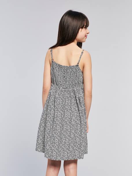 Robe courte à bretelles motifs fleurs gris imprimé - vertbaudet enfant 
