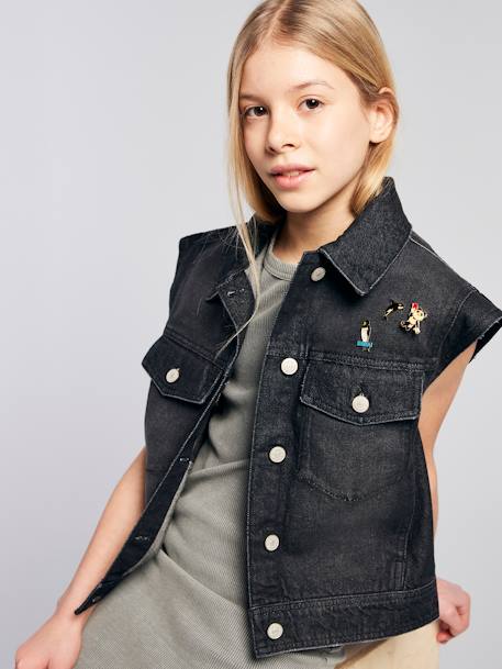 Oversized vest en spijkerbroek zonder mouwen voor meisjes JONEN denimgrijs - vertbaudet enfant 
