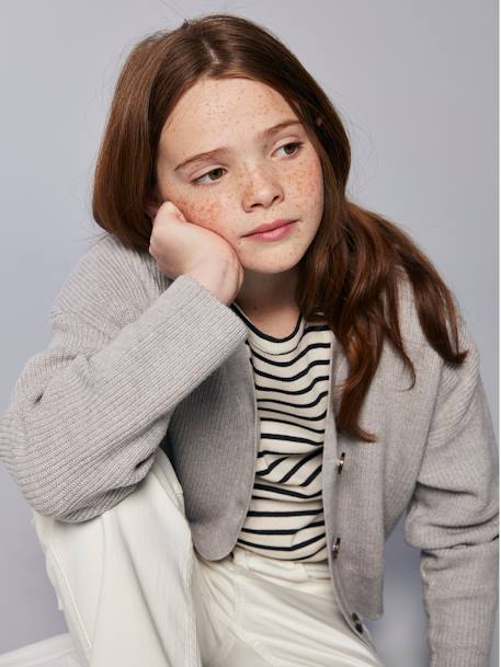 Kort vestje voor meisjes JONEN gemêleerd grijs - vertbaudet enfant 