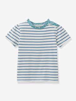 -T-shirt met Bretonse strepen voor meisjes, Liberty® stof, biologisch katoen CYRILLUS, korte mouwen