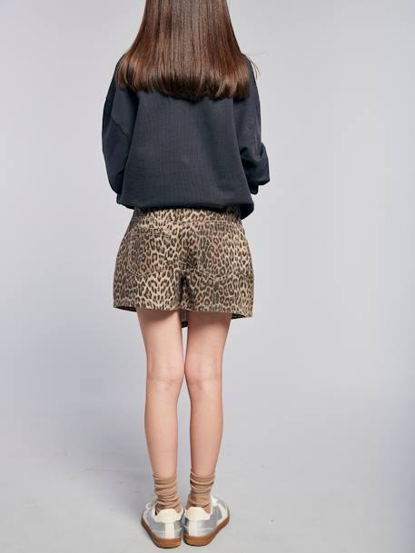 Jupe short asymétrique motif léopard fille beige - vertbaudet enfant 