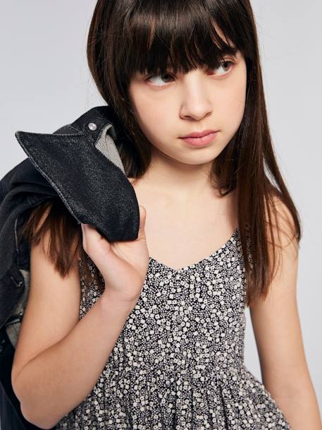 Robe courte à bretelles motifs fleurs gris imprimé - vertbaudet enfant 