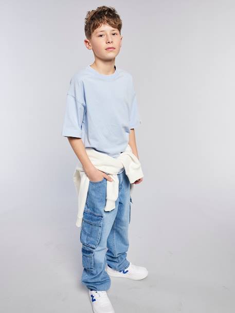 Set van 2 effen t-shirts met een gewassen effect JONEN hemelsblauw - vertbaudet enfant 