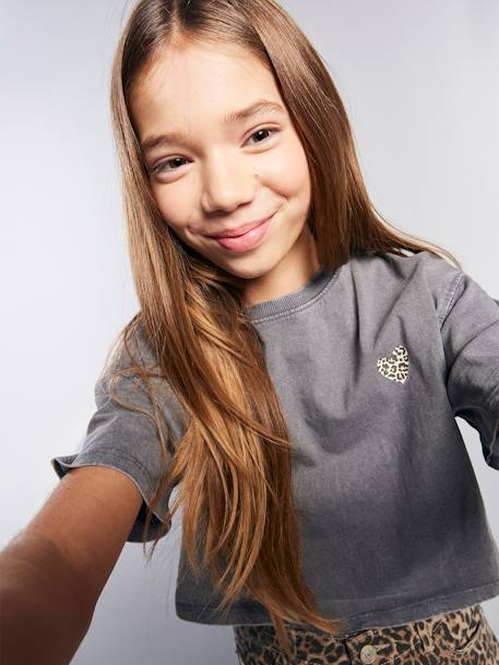 Tee-shirt cropped fille anthracite - vertbaudet enfant 