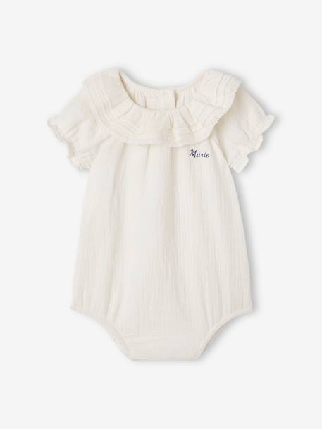 Romper voor pasgeborene met kraag met ruches ecru - vertbaudet enfant 