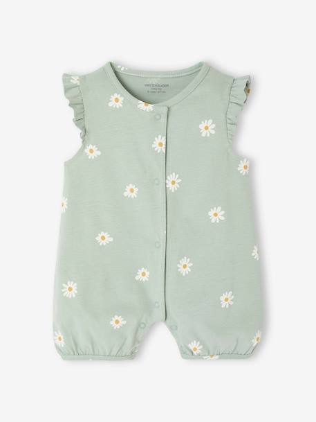 Set van 2 gebloemde combishort pyjama's voor baby's saliegroen - vertbaudet enfant 