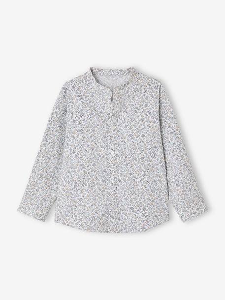Chemise fleurie à col Mao garçon beige imprimé+bleu imprimé - vertbaudet enfant 