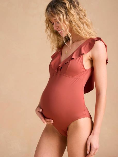 Maillot de bain de grossesse et allaitement 1 pièce à volant terracotta - vertbaudet enfant 