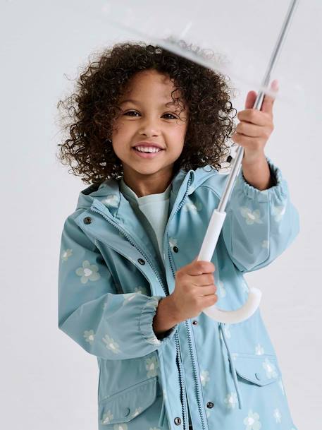 Ciré fille à capuche motifs magiques bleu ciel+blush+sauge imprimé - vertbaudet enfant 