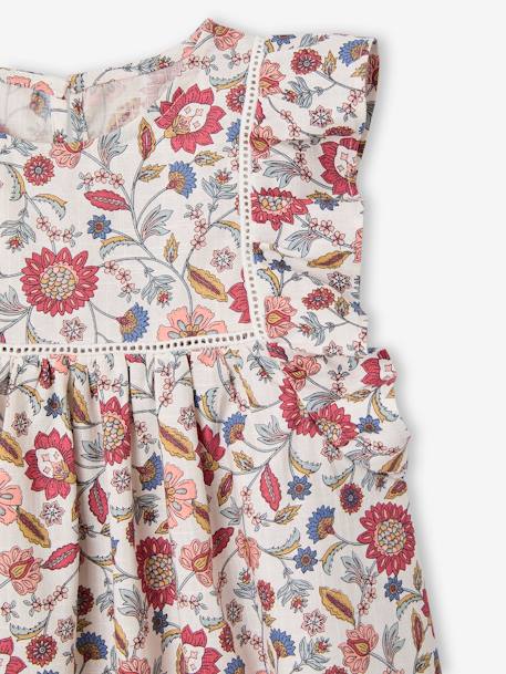 Gestreept jurkje met bloemenprint voor meisjes ecru - vertbaudet enfant 