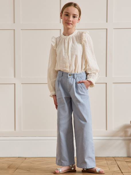 Pantalon large fille bleu jean+sable - vertbaudet enfant 