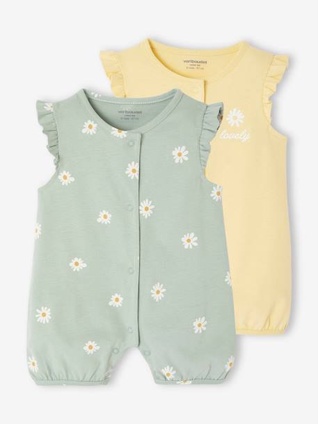Lot de 2 combishorts de nuit bébé fleuris vert sauge - vertbaudet enfant 