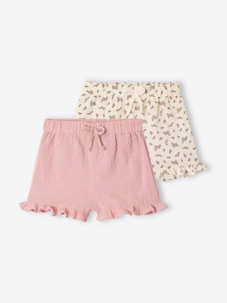 Set van 2 geboorteshorts 1 effen + 1 bedrukt rozen - vertbaudet enfant 