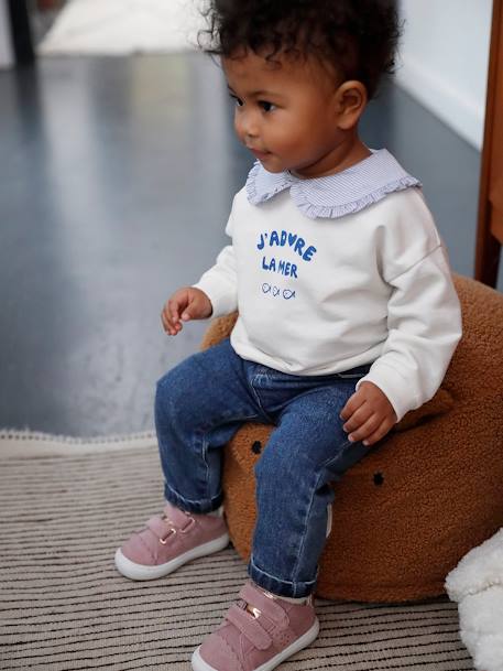 Baskets scratchées en cuir bébé blanc+marine+rose poudré - vertbaudet enfant 