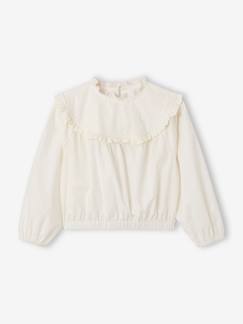 -Blouse bi- matière fille détails en broderie anglaise