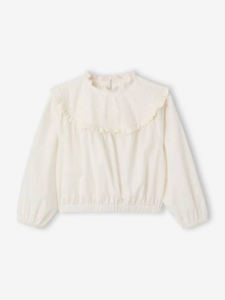 Blouse bi- matière fille détails en broderie anglaise écru - vertbaudet enfant 