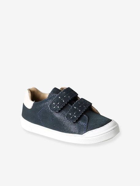 Baskets enfant fille cuir à scratchs bordeaux+marine+or - vertbaudet enfant 