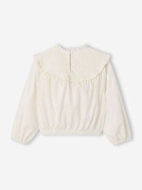 Meisjesblouse van twee materialen met Engels borduurwerk ecru - vertbaudet enfant 
