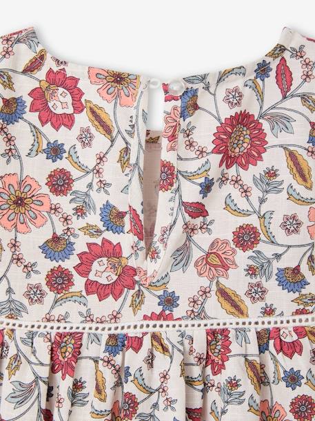 Gestreept jurkje met bloemenprint voor meisjes ecru - vertbaudet enfant 