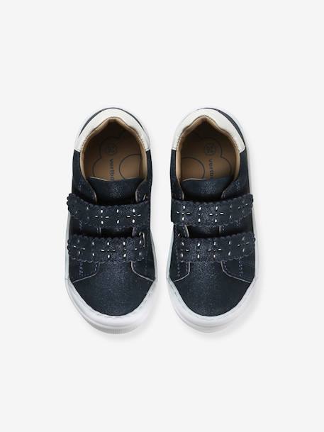 Leren sneakers met klittenband, kleutercollectie meisjes bordeauxrood+goud+marineblauw - vertbaudet enfant 