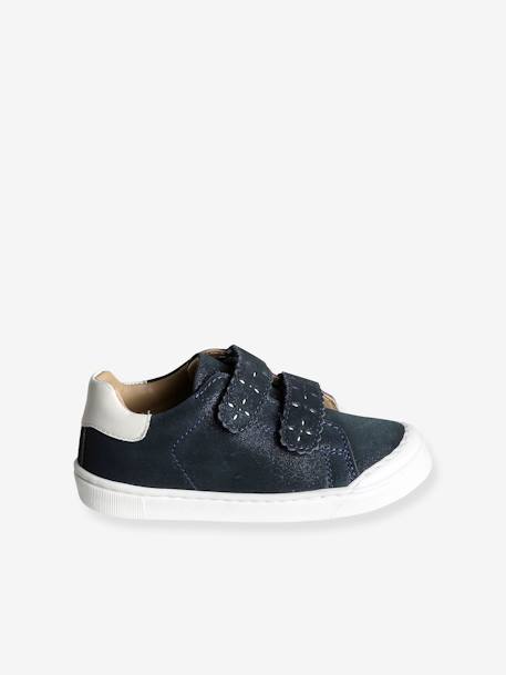 Leren sneakers met klittenband, kleutercollectie meisjes bordeauxrood+goud+marineblauw - vertbaudet enfant 