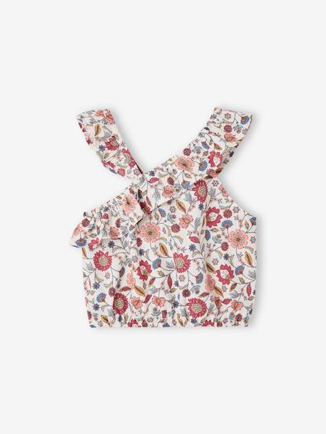 Blouse à volant asymétrique fille imprimée fleurs écru - vertbaudet enfant 