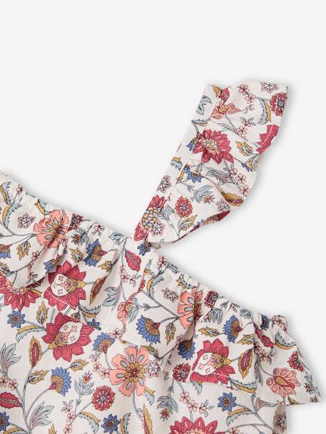 Blouse à volant asymétrique fille imprimée fleurs écru - vertbaudet enfant 