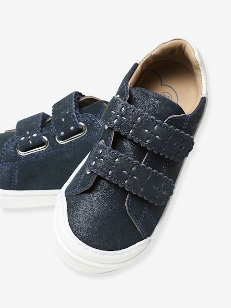 Baskets enfant fille cuir à scratchs bordeaux+marine+or - vertbaudet enfant 