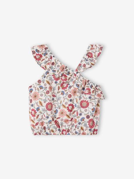 Blouse à volant asymétrique fille imprimée fleurs écru - vertbaudet enfant 