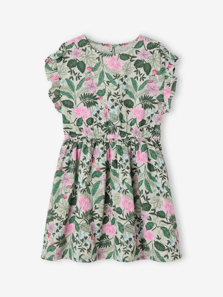 Robe en gaze de coton imprimée fille vert sauge - vertbaudet enfant 