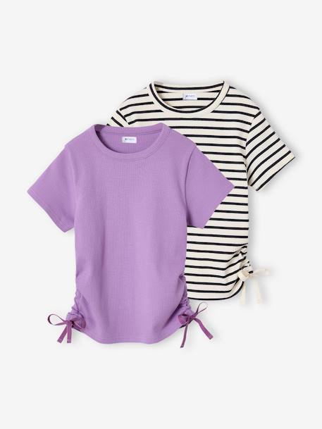 Fille-T-shirt, sous-pull-Lot 2 tee-shirts à liens coulissants fille