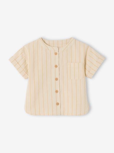 Ensemble bébé chemise rayée effet lin + short en gaze bleu grisé - vertbaudet enfant 