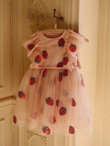 Sweater met ruches en pailletten Yvonne rozen - vertbaudet enfant 