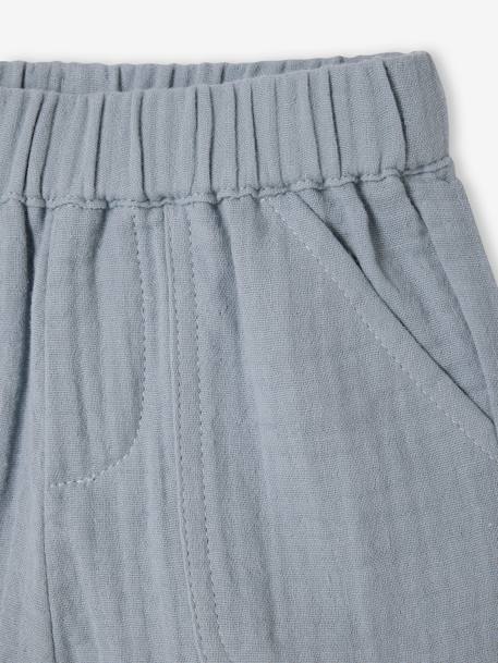Ensemble bébé chemise rayée effet lin + short en gaze bleu grisé - vertbaudet enfant 