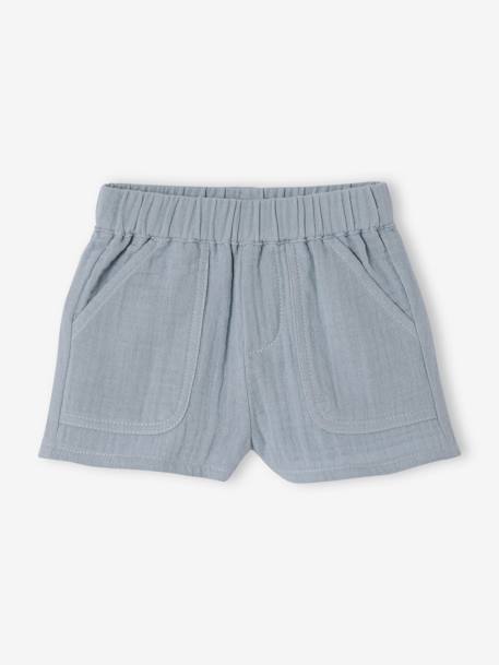 Ensemble bébé chemise rayée effet lin + short en gaze bleu grisé - vertbaudet enfant 