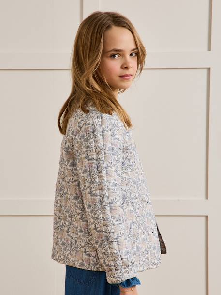 Gewatteerde jas voor meisjes met Flora CYRILLUS-print beige, bedrukt - vertbaudet enfant 