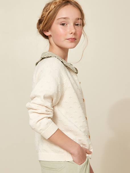 Cardigan fille points fantaisie écru+rose pâle - vertbaudet enfant 