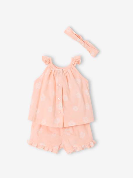 Set tanktop met print + short + haarband voor meisjes lichtroze - vertbaudet enfant 