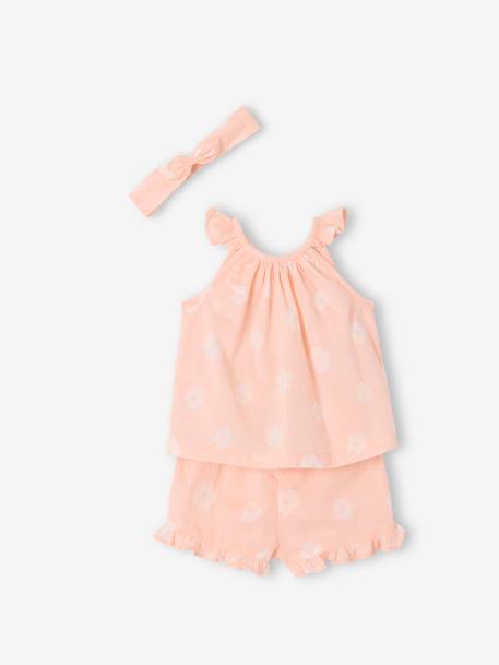 Set tanktop met print + short + haarband voor meisjes lichtroze - vertbaudet enfant 