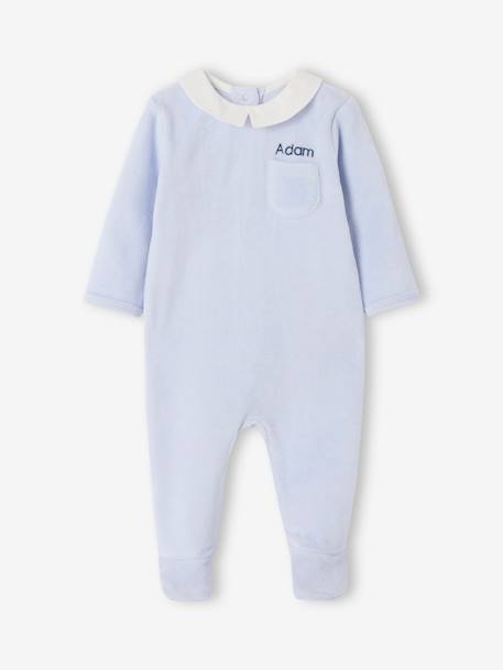 Pyjama bébé en velours personnalisable bleu ciel - vertbaudet enfant 