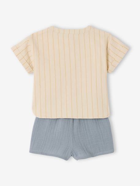 Ensemble bébé chemise rayée effet lin + short en gaze bleu grisé - vertbaudet enfant 