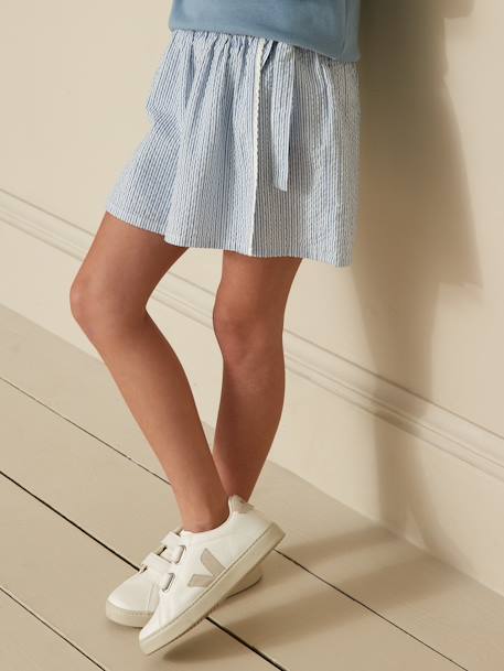 Rok-short van seersucker voor meisjes CYRILLUS blauw, gestreept - vertbaudet enfant 