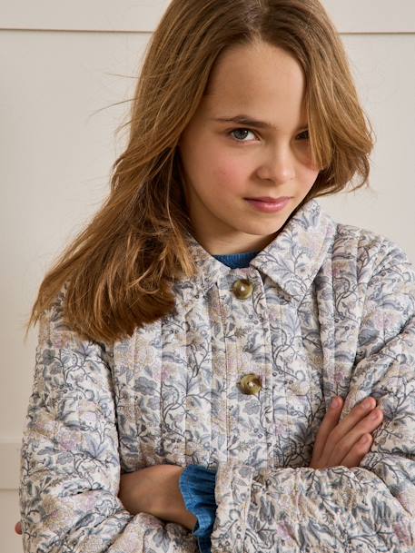 Gewatteerde jas voor meisjes met Flora CYRILLUS-print beige, bedrukt - vertbaudet enfant 
