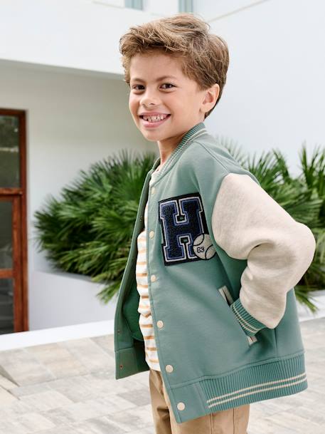 Sweat garçon molleton style teddy badge en bouclettes. anthracite+marine+vert émeraude+vert sapin - vertbaudet enfant 