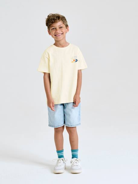 Jongensshirt met maxi motief op de achterkant ecru+saliegroen - vertbaudet enfant 