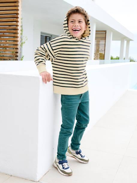 Gestreepte jongenssweater met capuchon marineblauw - vertbaudet enfant 