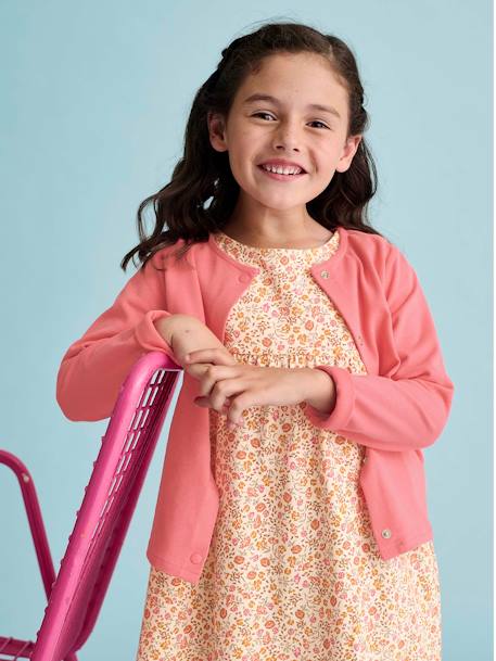 Ensemble fille robe + gilet mauve+rose+rose imprimé - vertbaudet enfant 