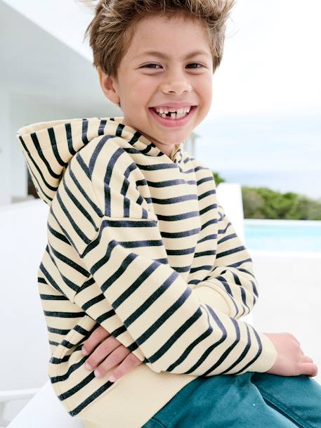 Gestreepte jongenssweater met capuchon marineblauw - vertbaudet enfant 