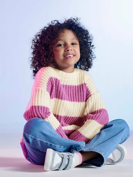Pull à larges rayures fille écru - vertbaudet enfant 
